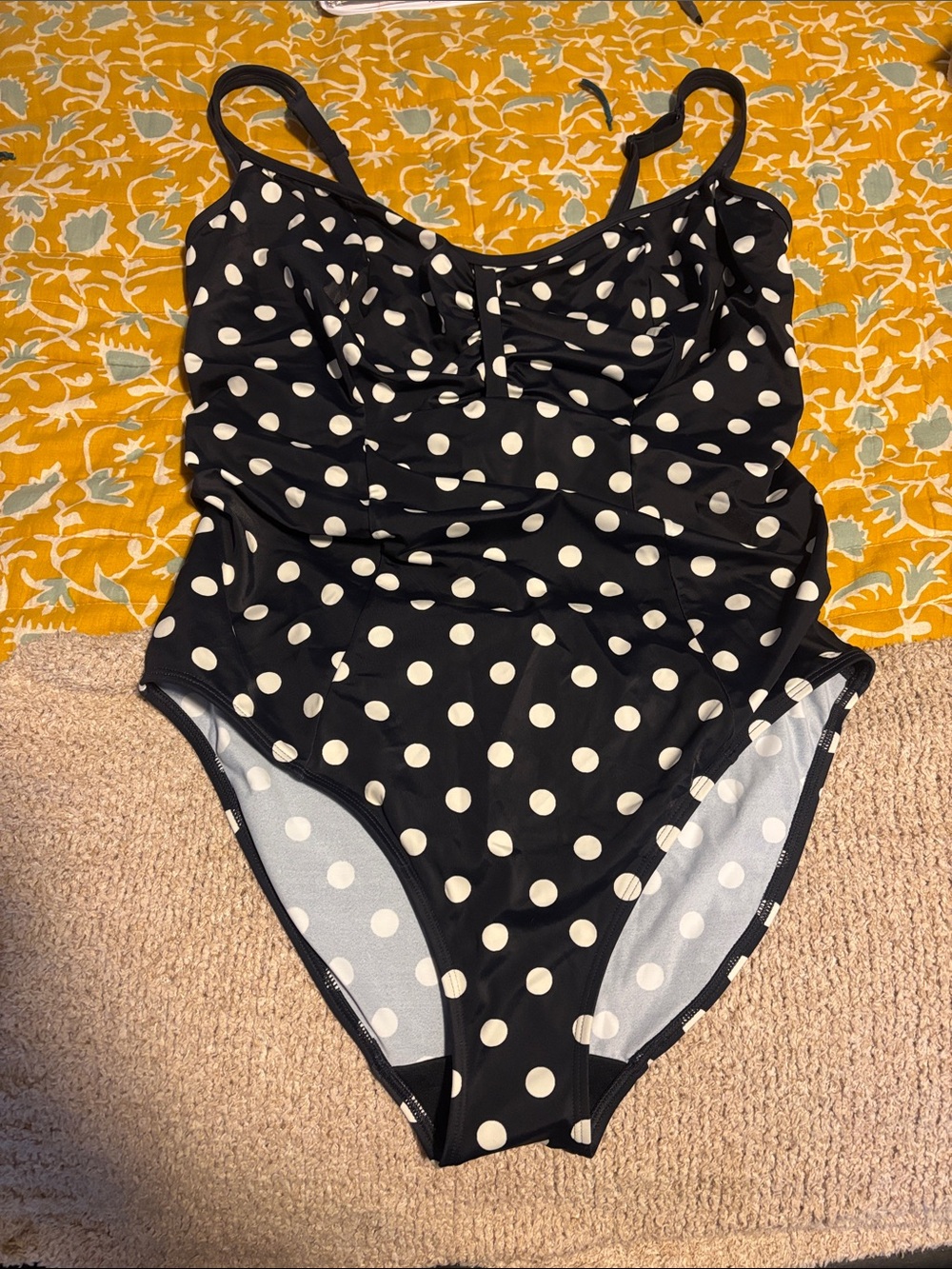NWT Panache Navy and White Polka Dot Underwire One Piece Swimsuit 36J